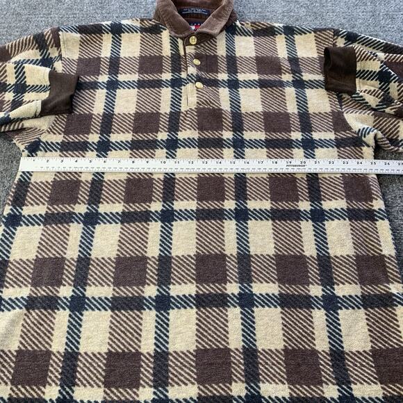 VTG Tommy Hilfiger Fleece Sweater Mens Large Relaxed Fit Corduroy Collar Plaid - Picture 6 of 13